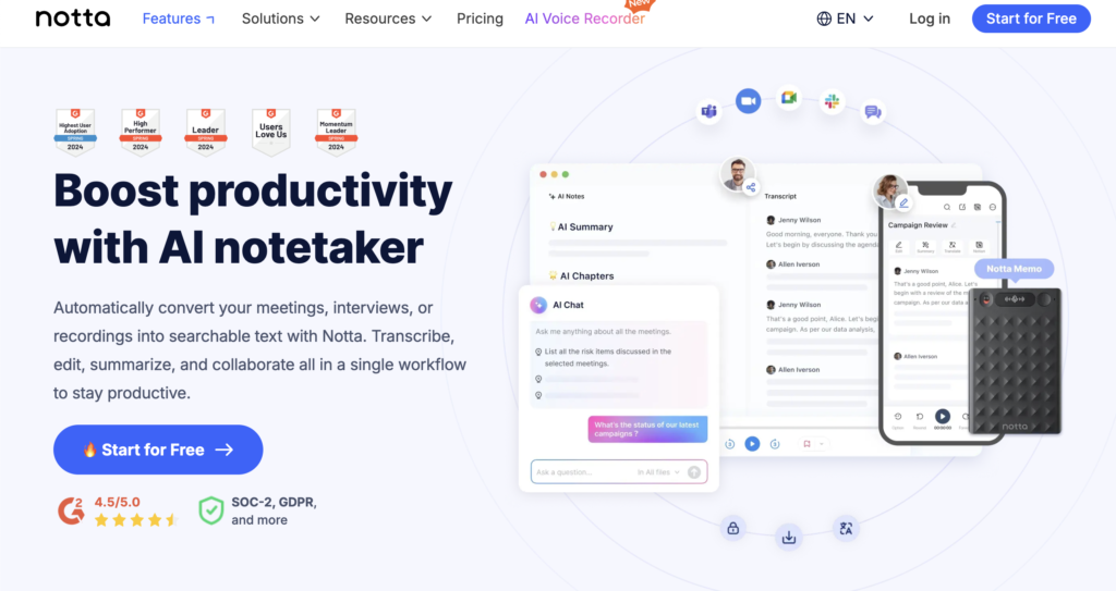 notta ai audio transcribe tool